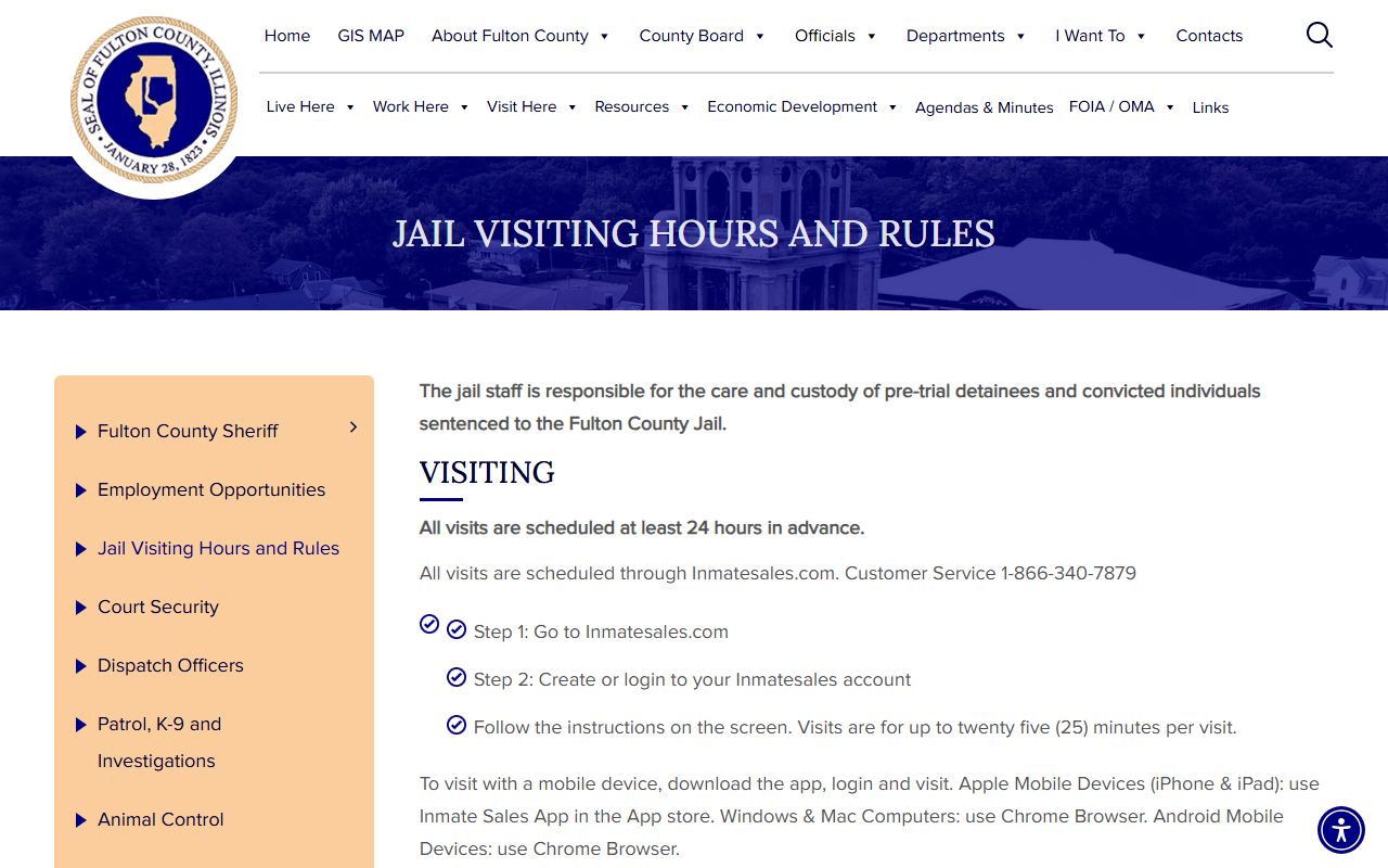 Fulton County Jail visitation rules and InmateSales scheduling information