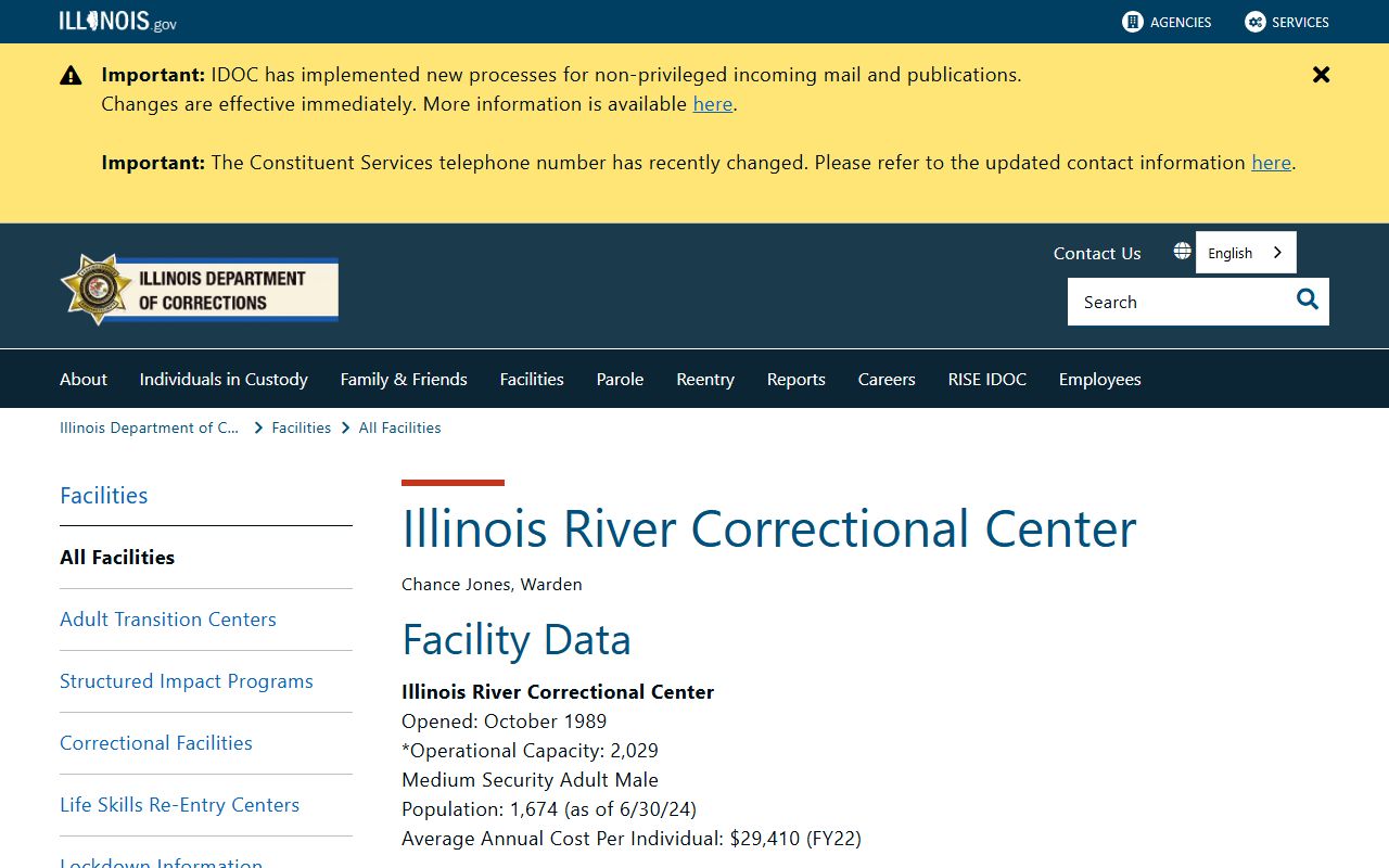 Fulton County inmate population IDOC Illinois River Correctional Center facility data